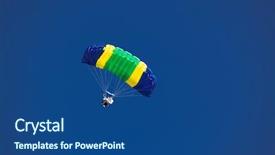  Presentation with freedom - Amazing PPT theme having parachute - parachuting against blue sky backdrop and a ocean colored foreground