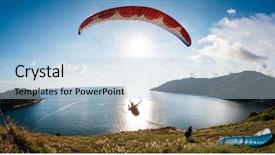  Presentation with parachute - Presentation theme having parachute - paraglider flying over the water background and a light blue colored foreground