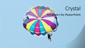  Presentation with sky diving skydiving - Presentation theme consisting of parachute over the blue sky background and a light blue colored foreground