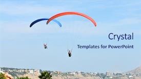  Presentation with parachute - PPT theme enhanced with parachutes flying by the ocean background and a light blue colored foreground