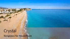  Presentation with beach - Beautiful slide deck featuring paradis or paraiso beach playa backdrop and a coral colored foreground