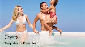  Presentation with fun - Beautiful PPT layouts featuring paradise 3 - family having fun in sea backdrop and a lemonade colored foreground