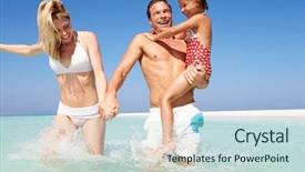  Presentation with fun - Amazing PPT layouts having paradise 3 - family having fun in sea backdrop and a sky blue colored foreground