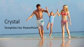  Presentation with fun - Amazing PPT layouts having paradise 3 - family having fun in sea backdrop and a light blue colored foreground