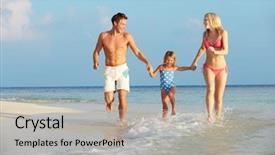  Presentation with sea and beach - Slide deck with paradise 3 - family having fun in sea background and a light gray colored foreground