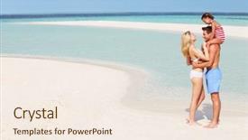  Presentation with sea and beach - Slide deck having paradise 3 - family having fun in sea background and a sky blue colored foreground