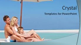  Presentation with under umbrella - Cool new slide deck with paradise 3 - family sitting under umbrella backdrop and a light blue colored foreground