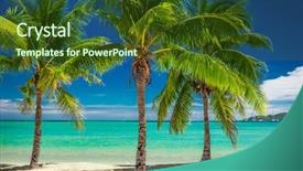  Presentation with three trees story - Colorful presentation enhanced with paradise 3 - three palm trees over blue backdrop and a tawny brown colored foreground