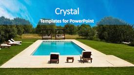  Presentation with swimming pool - Presentation theme having paradise garden - luxury swimming pool background and a teal colored foreground