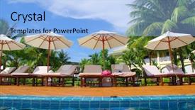  Presentation with swimming pool - Beautiful slide set featuring paradise garden - tropical swimming pool in thailand backdrop and a light blue colored foreground