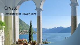  Presentation with villa - PPT theme with paradise garden - view to the lake como background and a light blue colored foreground