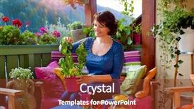  Presentation with paradise - Slide set featuring paradise garden - woman enjoying her comfortable terrace background and a tawny brown colored foreground