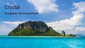 Presentation with art seascape nature sea - PPT layouts with paradise island relaxing getaway - sea scene idyllic seascape background and a light blue colored foreground