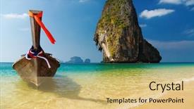  Presentation with paradise island - Theme enhanced with paradise island relaxing getaway - tropical beach andaman sea thailand background and a yellow colored foreground
