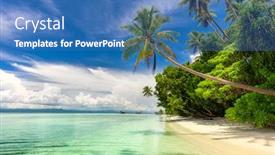  Presentation with nobody - Cool new theme with paradise-landscape-of-tropical-beach backdrop and a teal colored foreground