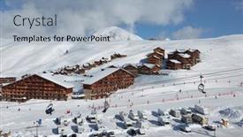  Presentation with apartment buildings - Presentation theme having paradiski-la-plagne-france-circa background and a light blue colored foreground