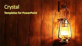  Presentation with design rustic wood wall texture - Presentation design enhanced with paraffin oil - lantern hanging on hook background and a tawny brown colored foreground