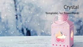  Presentation with lantern - Presentation theme consisting of paraffin oil - lantern on wooden table background and a light gray colored foreground