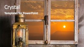  Presentation with sun rise - PPT theme having brownie stack closeup chocolate cake in plate on wooden table background and a  colored foreground.