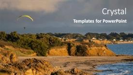  Presentation with flying - PPT theme consisting of paraglider-flying-above-a-beautiful background and a gray colored foreground