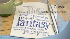  Presentation with fantasy - PPT theme consisting of parallel universe - fantasy word cloud - handwriting background and a mint green colored foreground