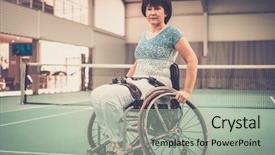  Presentation with paralympics - Colorful theme enhanced with paralympics - disabled mature woman in wheelchair backdrop and a light gray colored foreground