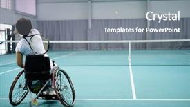  Presentation with wheelchair - PPT theme enhanced with paralympics - disabled mature woman on wheelchair background and a gray colored foreground