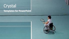  Presentation with paralympics - Presentation design with paralympics - disabled mature woman on wheelchair background and a seafoam green colored foreground