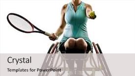  Presentation with paralympics - Slide deck having paralympics - one caucasian young handicapped basket background and a light gray colored foreground