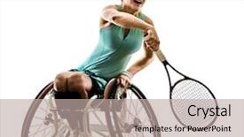  Presentation with kids tennis - Beautiful PPT layouts featuring paralympics - one caucasian young handicapped tennis backdrop and a mint green colored foreground