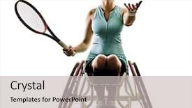  Presentation with one shareholder - PPT layouts enhanced with paralympics - one caucasian young handicapped tennis background and a light gray colored foreground