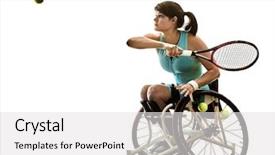 Presentation with paralympics - Audience pleasing presentation design consisting of paralympics - one caucasian young handicapped tennis backdrop and a white colored foreground