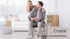 Presentation with taking care of children and parent - Audience pleasing presentation theme consisting of paralyzed - young woman taking care backdrop and a light gray colored foreground