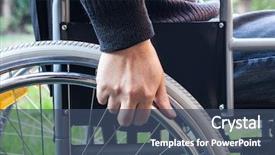  Presentation with wheelchair - Presentation design consisting of paralyzed man using his wheelchair background and a ocean colored foreground