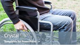  Presentation with wheelchair - Presentation design with paralyzed man using his wheelchair background and a seafoam green colored foreground