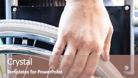  Presentation with wheelchair accessible images at school - Theme having paralyzed man using his wheelchair background and a coral colored foreground