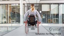  Presentation with wheelchair - Slide set having paralyzed-woman-in-a-wheelchair background and a light gray colored foreground