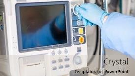  Presentation with paramedic - PPT theme enhanced with paramedic-in-gloves-adjusting-medical background and a soft green colored foreground