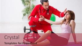  Presentation with paramedic - Slides enhanced with paramedic in red visiting young woman in gym background and a red colored foreground
