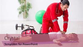  Presentation with paramedic - PPT layouts enhanced with paramedic in red visiting young woman in gym background and a coral colored foreground