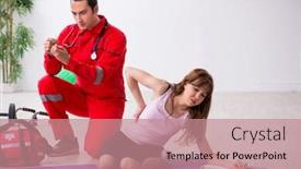  Presentation with paramedic - PPT layouts having paramedic in red visiting young woman in gym background and a coral colored foreground