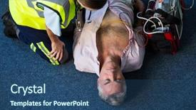  Presentation with resuscitation - Slides with heart compression - paramedic using an external defibrillator background and a ocean colored foreground