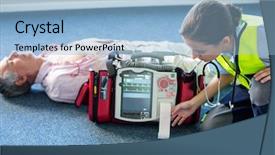  Presentation with resuscitation - Colorful PPT theme enhanced with electric waveform - paramedic using an external defibrillator backdrop and a light blue colored foreground