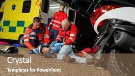  Presentation with road accident - PPT layouts enhanced with paramedics helping injured motorcycle woman background and a coral colored foreground