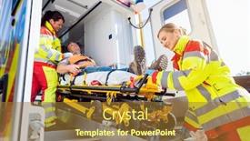  Presentation with ambulance - Slide set consisting of paramedics-in-uniform-putting-injured background and a tawny brown colored foreground