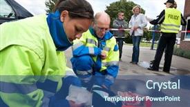  Presentation with first aid - Colorful PPT layouts enhanced with nature cabin - unfocused portrait of a woman backdrop and a violet colored foreground