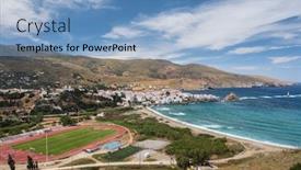  Presentation with cyclades - Amazing slide deck having paraporti beach next to chora city on andros island cyclades greece backdrop and a light blue colored foreground