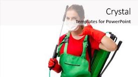  Presentation with pest control - Amazing presentation theme having parasitic disease - female pest control contractor isolated backdrop and a  colored foreground
