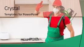  Presentation with pest control - Slide set with parasitic disease - professional contractor doing pest control background and a  colored foreground