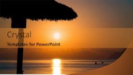  Presentation with sunset beach - PPT theme featuring parasol-on-the-beach-during background and a gold colored foreground